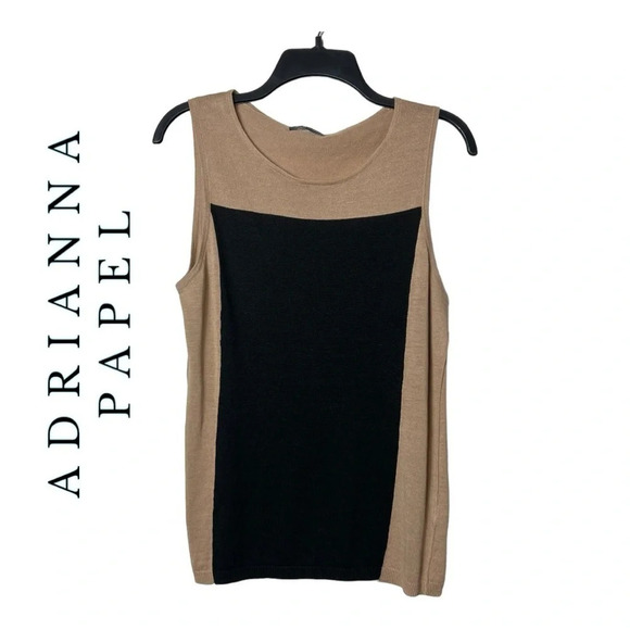 1466.‎ ADRIANNA PAPELL SLEEVELESS KNITTED TOP TAN/BLACK IN COLOR SIZE LARGE - Picture 1 of 9